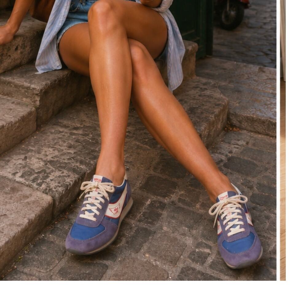 Vintage 70s 80s Starker Blue Suede Nylon Retro Runner Sneakers 10
